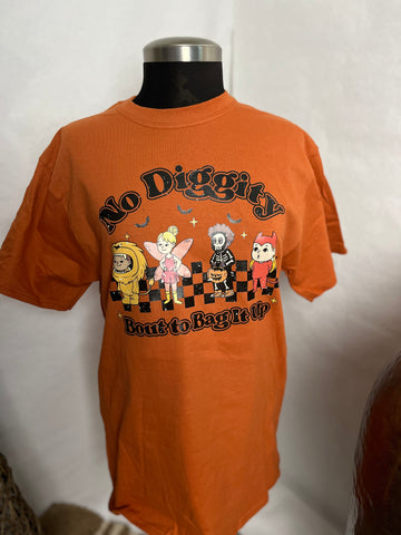 orange halloween tshirt with no diggity bout to bag it up 