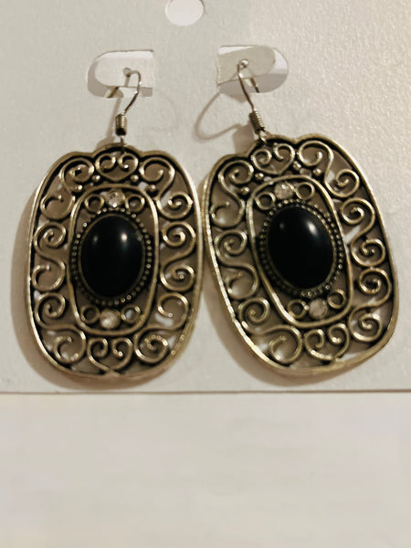 Aztec Style Earrings w/Stone in Middle