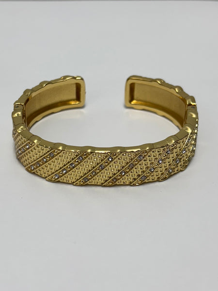 Gold Tone Rhinestone Hinged Cuff Bracelet 7-inches