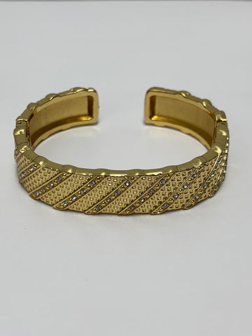 Gold Tone Rhinestone Hinged Cuff Bracelet 7-inches