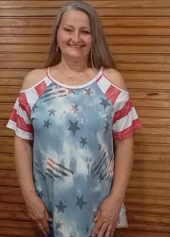 Red, white and blue cold shoulder Top with flag design