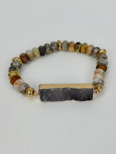 Agate Stone Bracelets-square blue w/gold brown beads