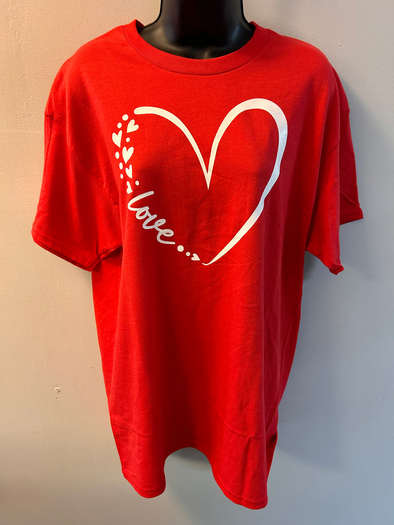 Red Love T-Shirt with White Heart Trim - Gildan Valentine's Day Tee