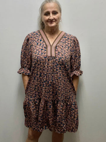 Boho Chic V-Neck Ruffle Sleeve Dress for Effortless Everyday Style - She & Sky Brittany Wilson