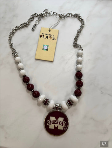 Mississippi State Bulldogs beaded pendant necklace from Accessory Plays Gameday OhhMy! Gifts and Things, LLC