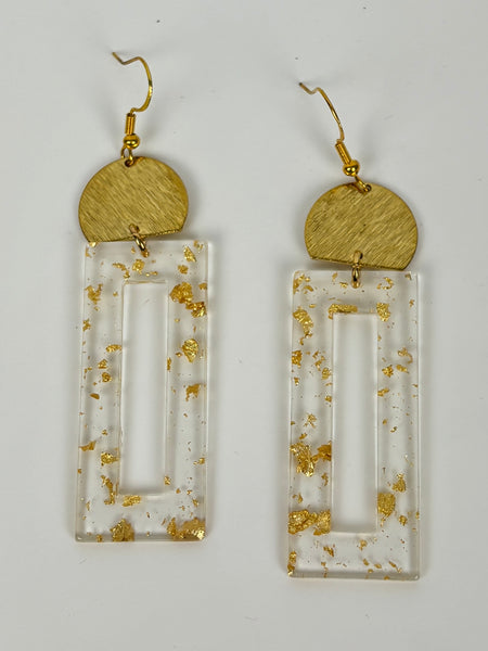 Acrylic Collection Earrings-Open Square gold chips