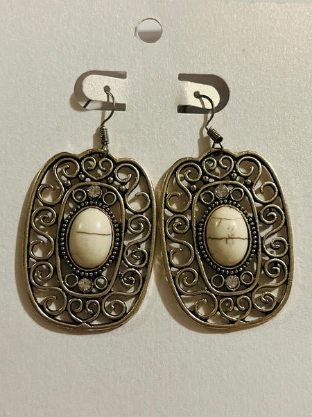 Aztec Style Earrings w/Stone in Middle
