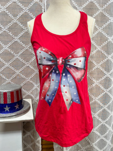 Red racer back tank with patriotic bow