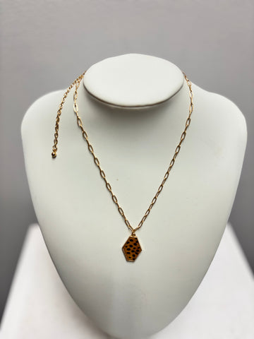 Goldtone 14 1/2" Leopard Leather Necklace w/3"extension OhhMy! Gifts and Things, LLC