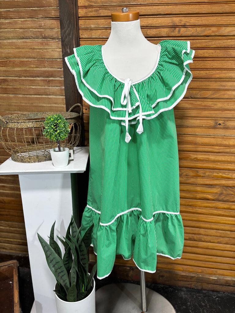 Umgee Green & White Stripe Dress Boho Sundress for Women Amanda Queen