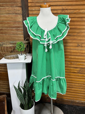 Umgee Green & White Stripe Dress Boho Sundress for Women Amanda Queen