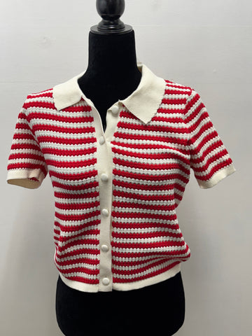 The Workshop Red/White Button down Striped Top