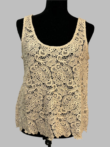 Full Crochet Lace Top-Tan