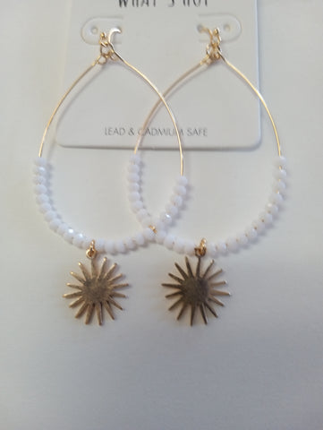 Gold Teardrop Dangle Earrings with White Beads & Gold Star Pendant