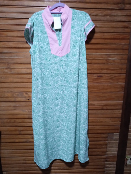 Green Floral w/pink trim Maxi Dress