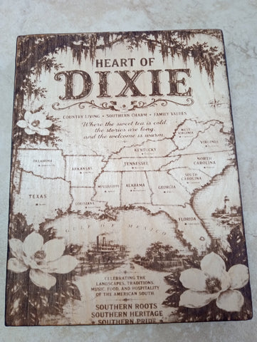 Handmade 81/2" x 6 1/2" burnt wood w/lasered Heart of Dixie Rick Dantzler