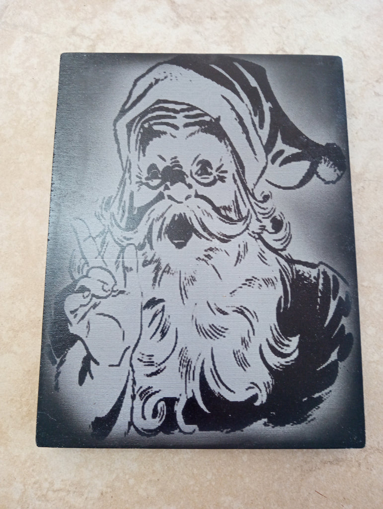 Handmade 8 1/2" x 6 1/2" burnt wood w/lasered Santa's Face