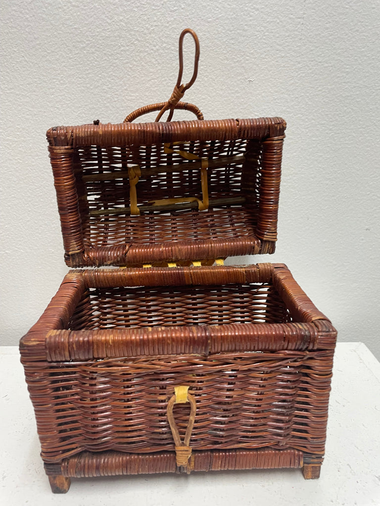 Handwoven 6x6 inch chest vine basket with natural rustic texture, small storage basket for home organization and farmhouse decor"