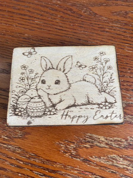 Happy Easter Wood Shelf Sitter | Laser Engraved Bunny & Eggs Sign Rick Dantzler
