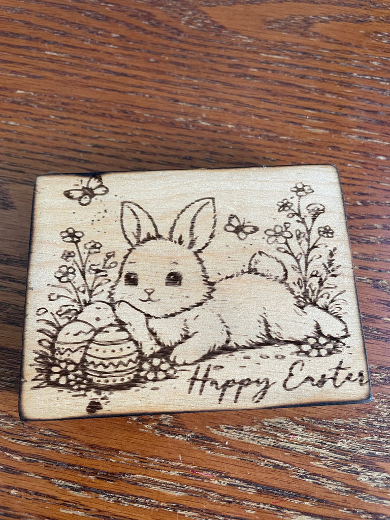 Happy Easter Wood Shelf Sitter | Laser Engraved Bunny & Eggs Sign Rick Dantzler