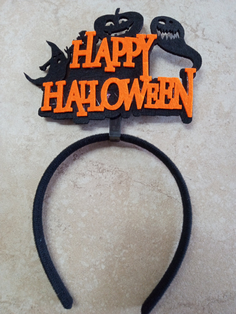 Happy Halloween Black & Orange Headband w/ghost/pumpkin