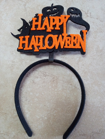 Happy Halloween Black & Orange Headband w/ghost/pumpkin
