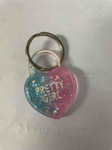 Small clear Heart Keychain/pink/blue-"Pretty Girl"