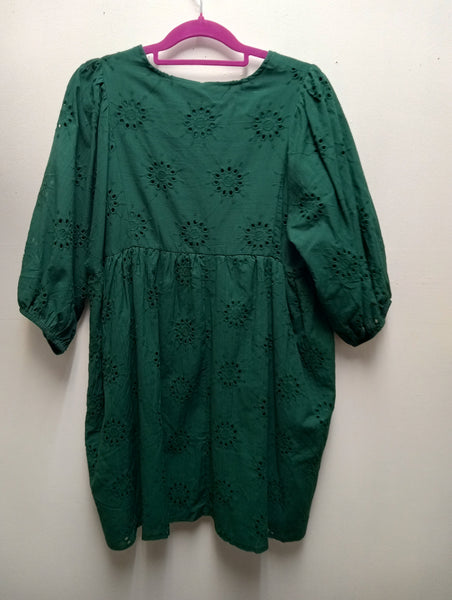 Hunter Green Eyelet V-neck/tie Dress Amanda Queen
