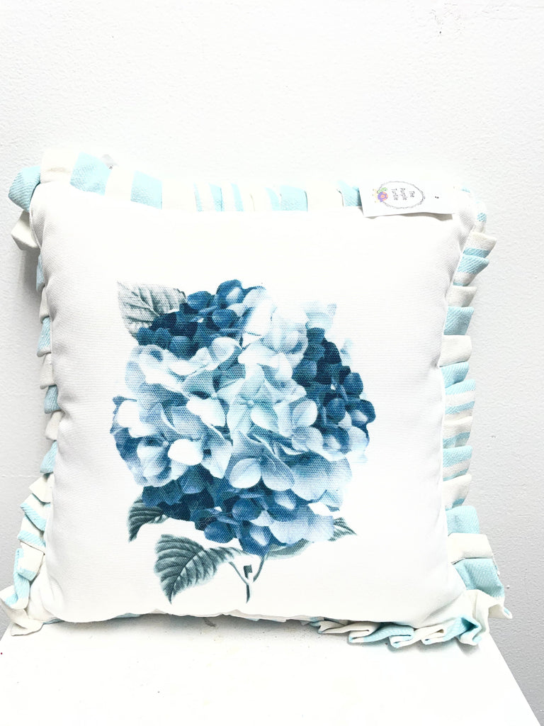 Hydrangea Pillow- White with Ruffled Edges Decorative Pillow Amanda Queen