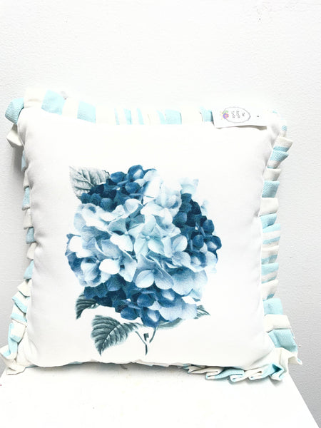 Hydrangea Pillow- White with Ruffled Edges Decorative Pillow Amanda Queen