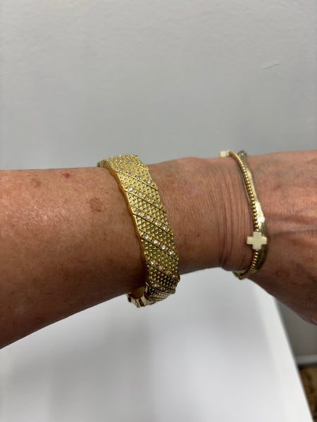 Gold Tone Rhinestone Hinged Cuff Bracelet 7-inches