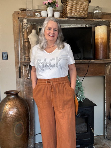 Brown Linen Pants with drawstring and pockets - Zanana