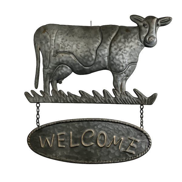 Cow Welcome Sign – Rustic Metal Farmhouse Décor (18"×17") OhhMy! Gifts and Things, LLC