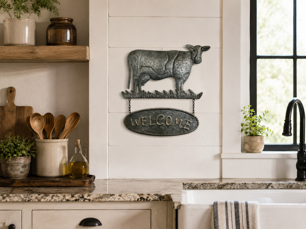 Cow Welcome Sign – Rustic Metal Farmhouse Décor (18"×17") OhhMy! Gifts and Things, LLC