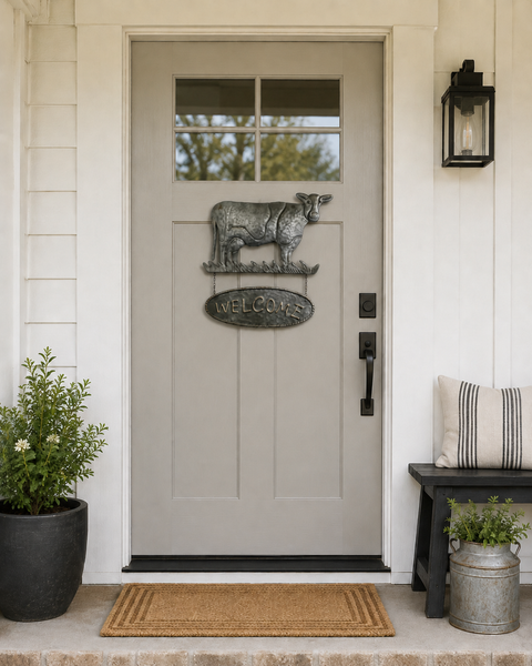 Cow Welcome Sign – Rustic Metal Farmhouse Décor (18"×17") OhhMy! Gifts and Things, LLC