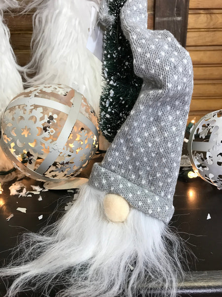 gnome head with gray and white beanie ornament