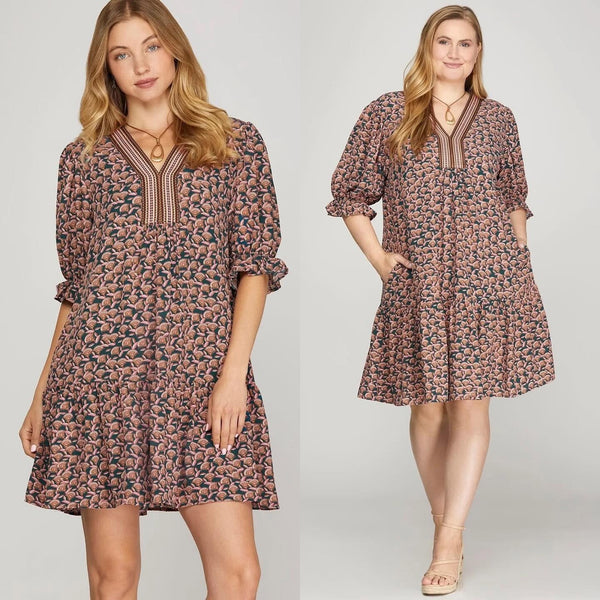 Boho Chic V-Neck Ruffle Sleeve Dress for Effortless Everyday Style - She & Sky Brittany Wilson