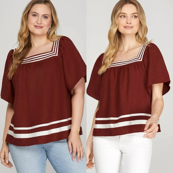 She & Sky Maroon/White Stripe Game Day Top Brittany Wilson