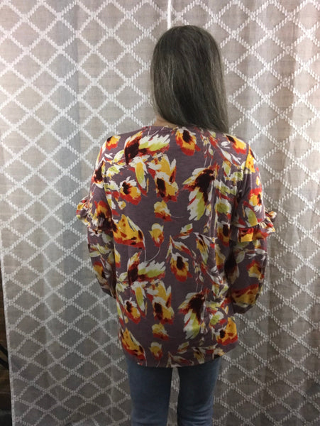 Fall Floral Ruffle Sleeve Top – Perfect for Brunch, Work, or Weekend Style OhhMy! Gifts and Things, LLC