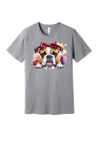 Cute Bulldog T-Shirt with Bow – Dog Lover Graphic Tee, Casual Pet Apparel OhhMy! Gifts and Things, LLC