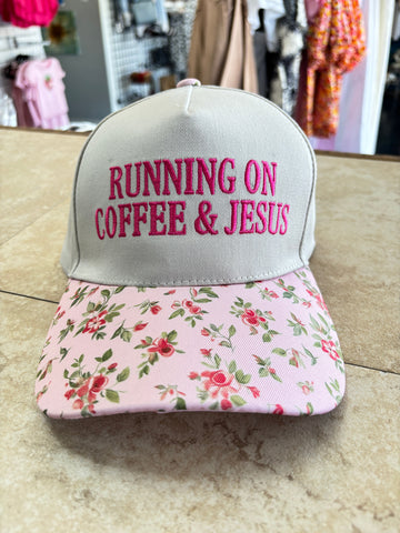 Running on Jesus and Coffee Ball Cap | Leopard & Floral OhhMy! Gifts and Things, LLC