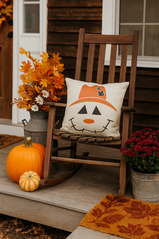 Fall Scarecrow Throw Pillow – 14x14 Rustic Farmhouse Autumn Accent Cushion OhhMy! Gifts and Things, LLC