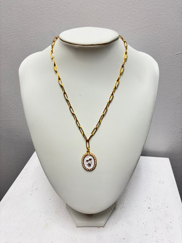 Gold chain necklace 18 inches with small white bead pendent w/tulip flower & adjustable extender OhhMy! Gifts and Things, LLC