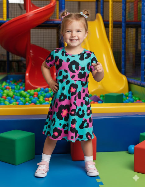 Girls Cow Print Dress Black Teal Pink | Southern Stitch Boutique Outfit Natasha May