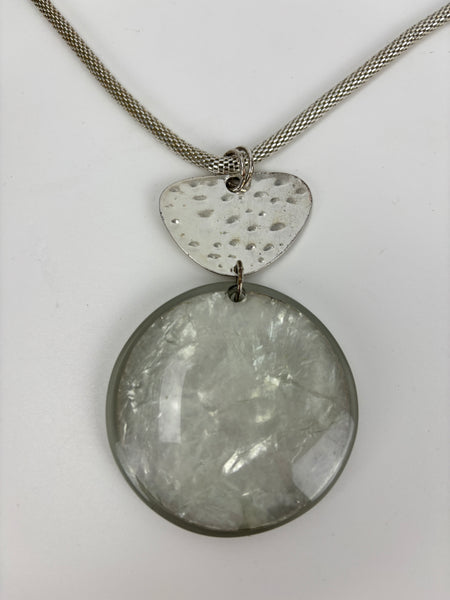 Vintage Capiz Shell Pendant Necklace, 19” with 3” extension