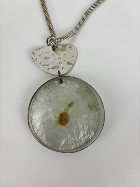 Vintage Capiz Shell Pendant Necklace, 19” with 3” extension