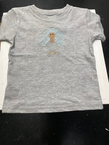 Kids Turkey T-shirt-gray w/blue turkey