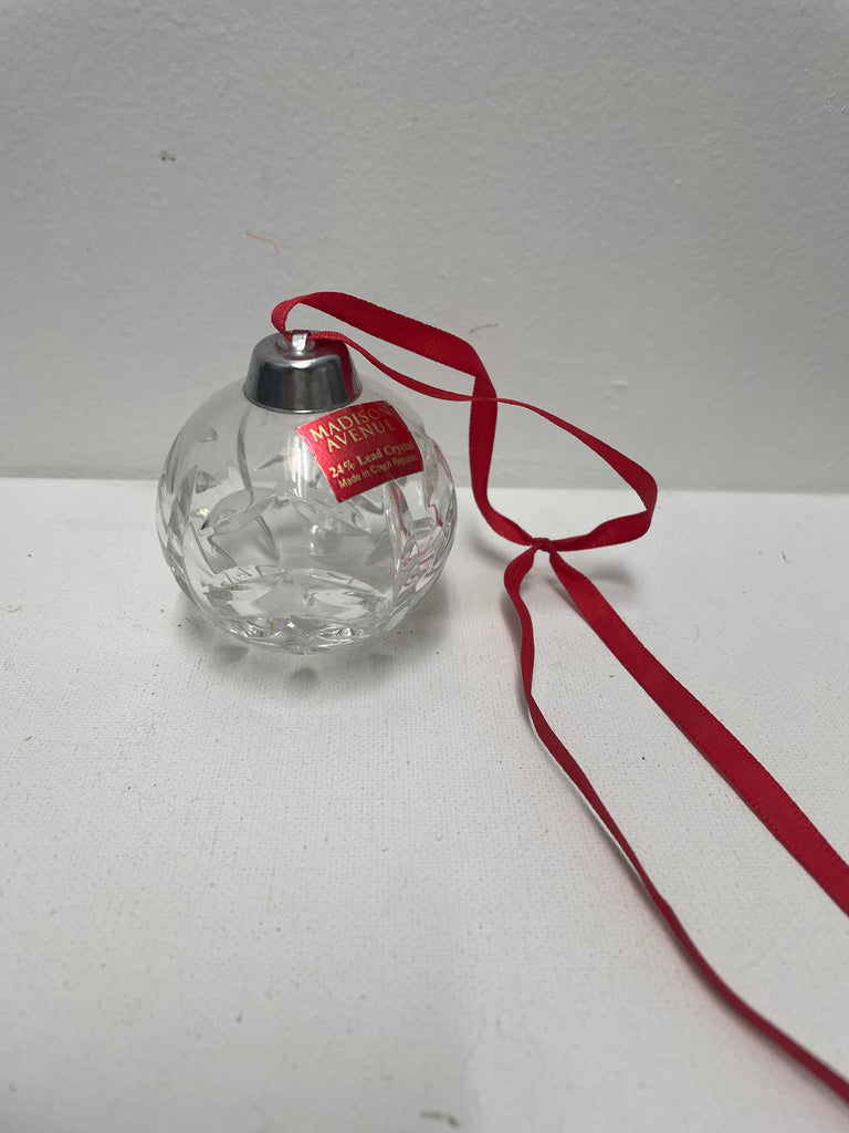 Madison Av 24% Lead Crystal Ball w/red ribbon