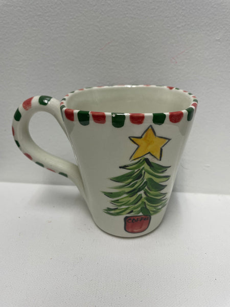Christmas Cups-large white w/Christmas tree/star/coffee