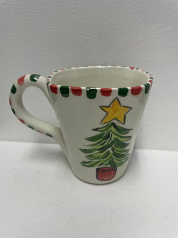 Christmas Cups-large white w/Christmas tree/star/coffee